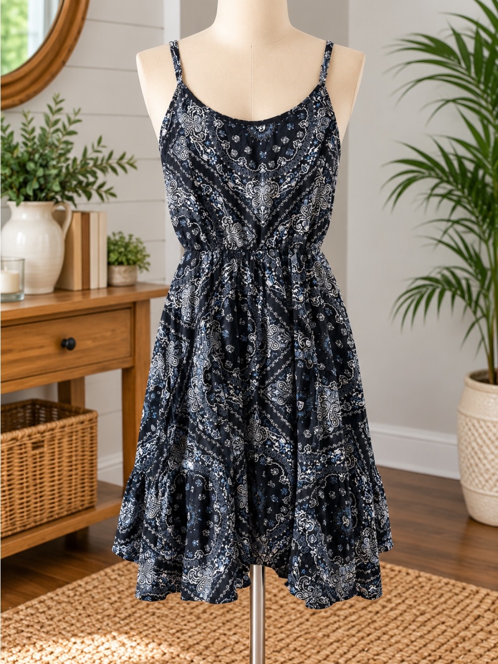 American Rag Navy Paisley Spaghetti-Strap Mini Dress